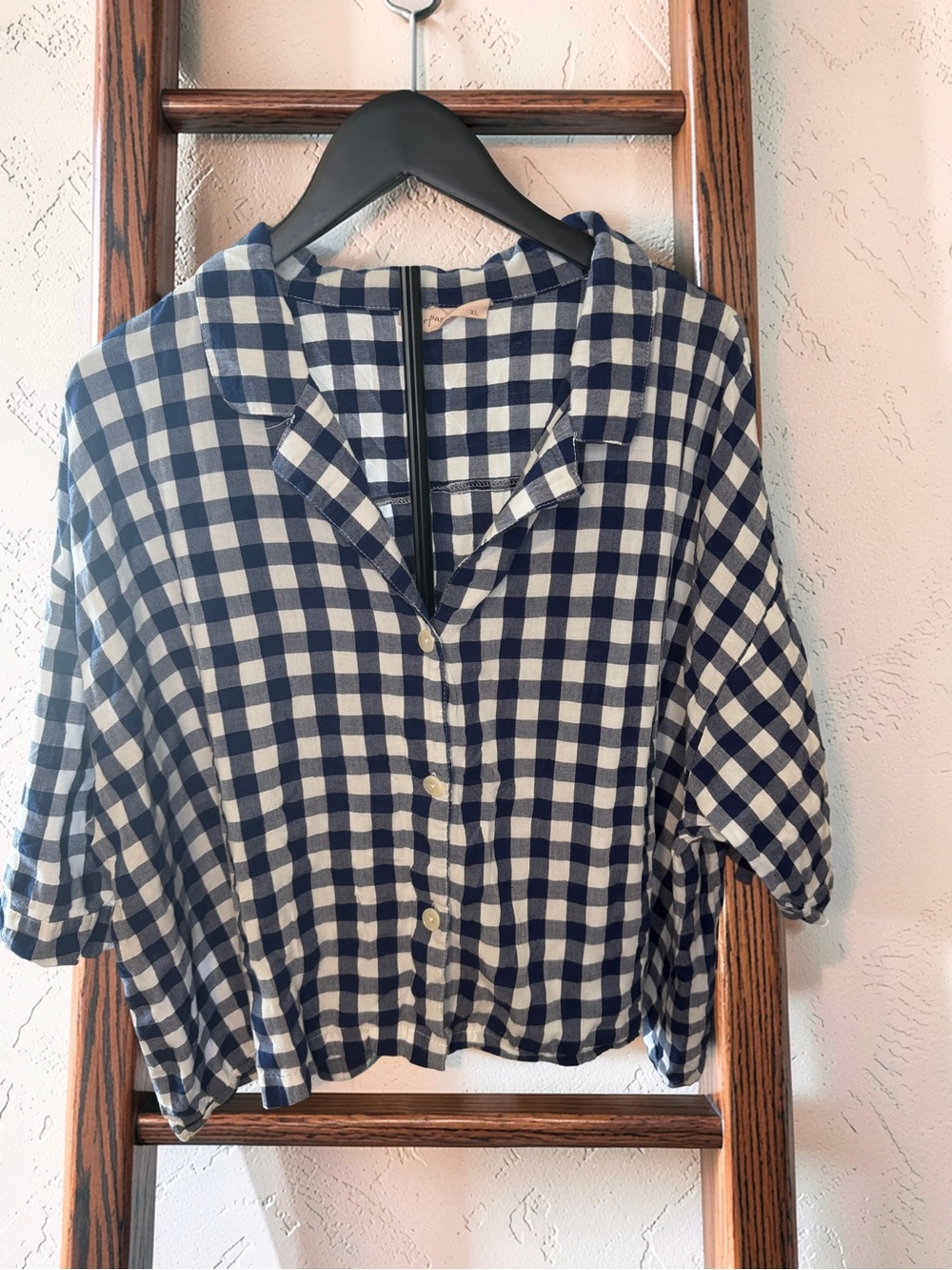 Navy and White Gingham Button-Down Shirt - Relaxed Fit